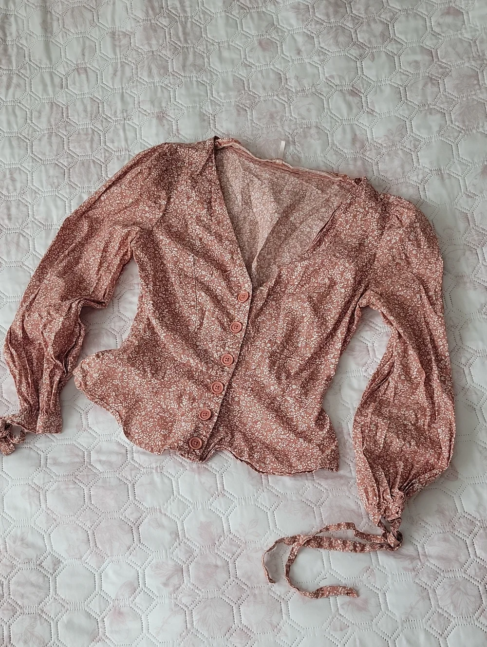 Free People Rose Pink Floral Button-Up Blouse